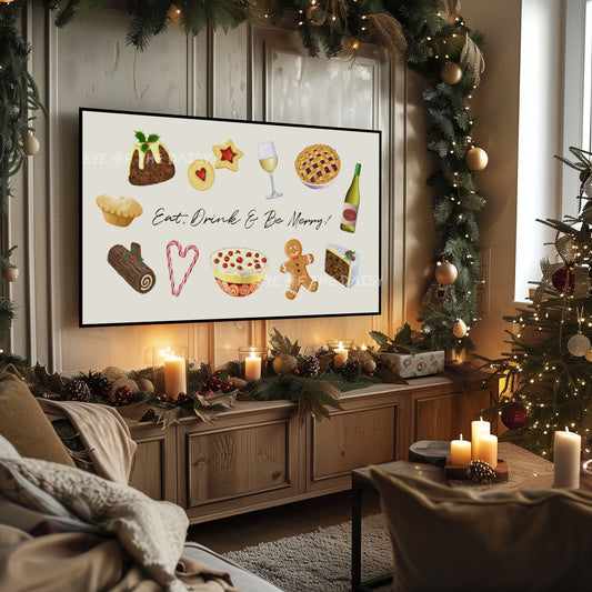 Watercolour Christmas Food 4K TV Art | Modern Holiday Phrase Art for TV Screen