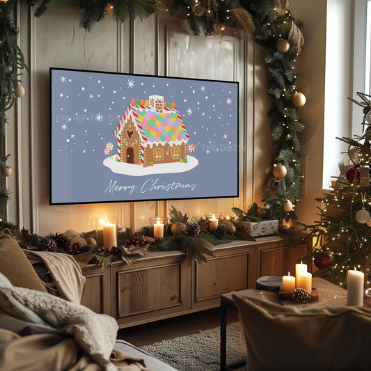 Merry Christmas Phrase 4K TV Art | Holiday Gingerbread House Art for TV Screen 4K