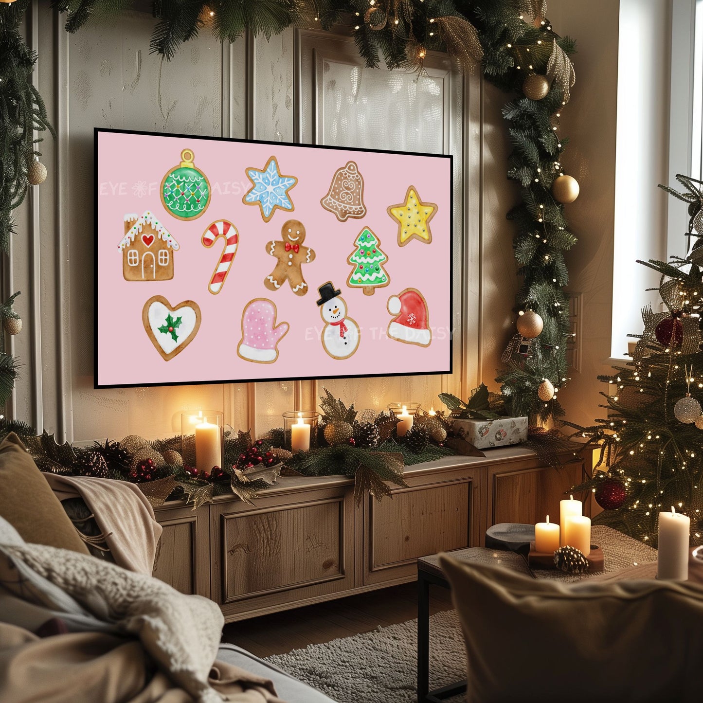 Pink Christmas Cookies 4K TV Art | Pastel Pink Holiday TV Art for TV Screen 4K