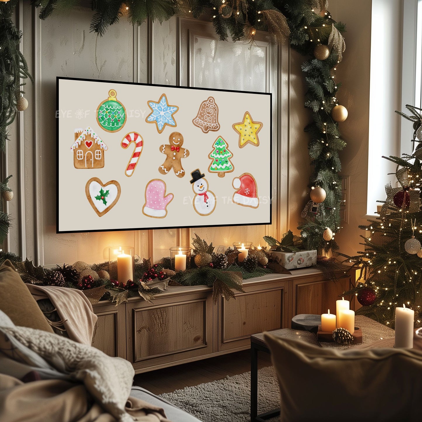 Christmas Gingerbread Cookies 4K TV Art | Colourful Holiday 4K Art for TV Screen