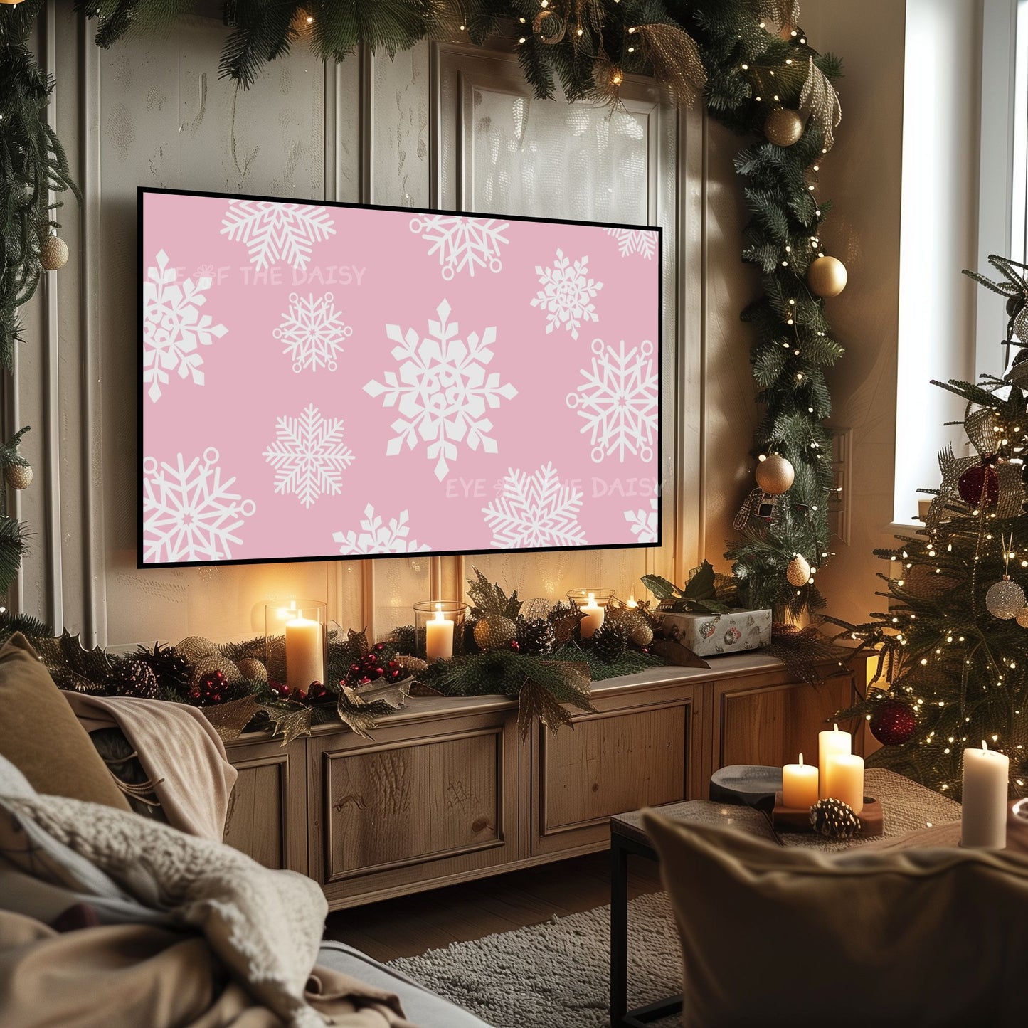 Pink Christmas Snowflakes 4K TV Art | Retro Pastel Pink Holiday TV Artwork 4K