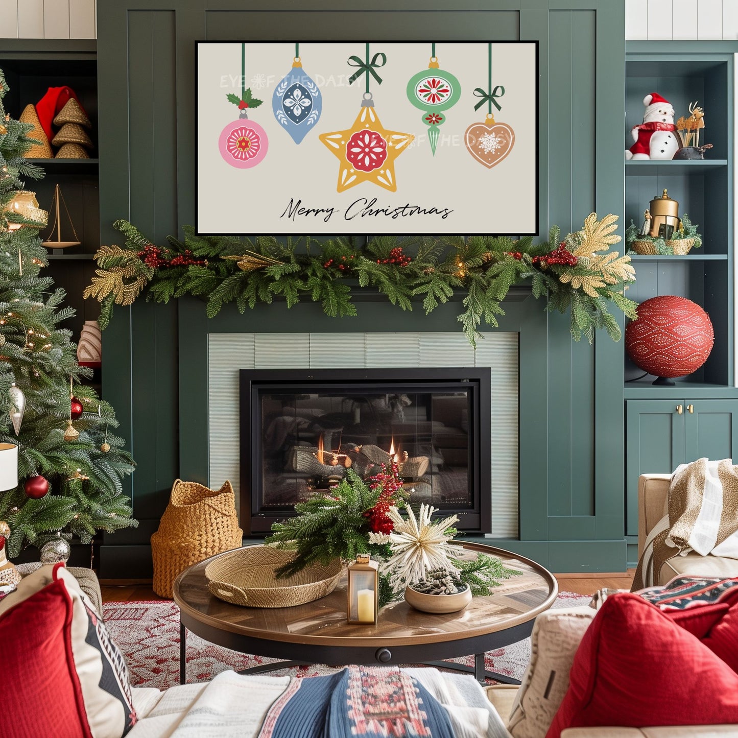 Merry Christmas Ornaments 4K TV Art | Colourful Holiday 4K Art for TV Screen