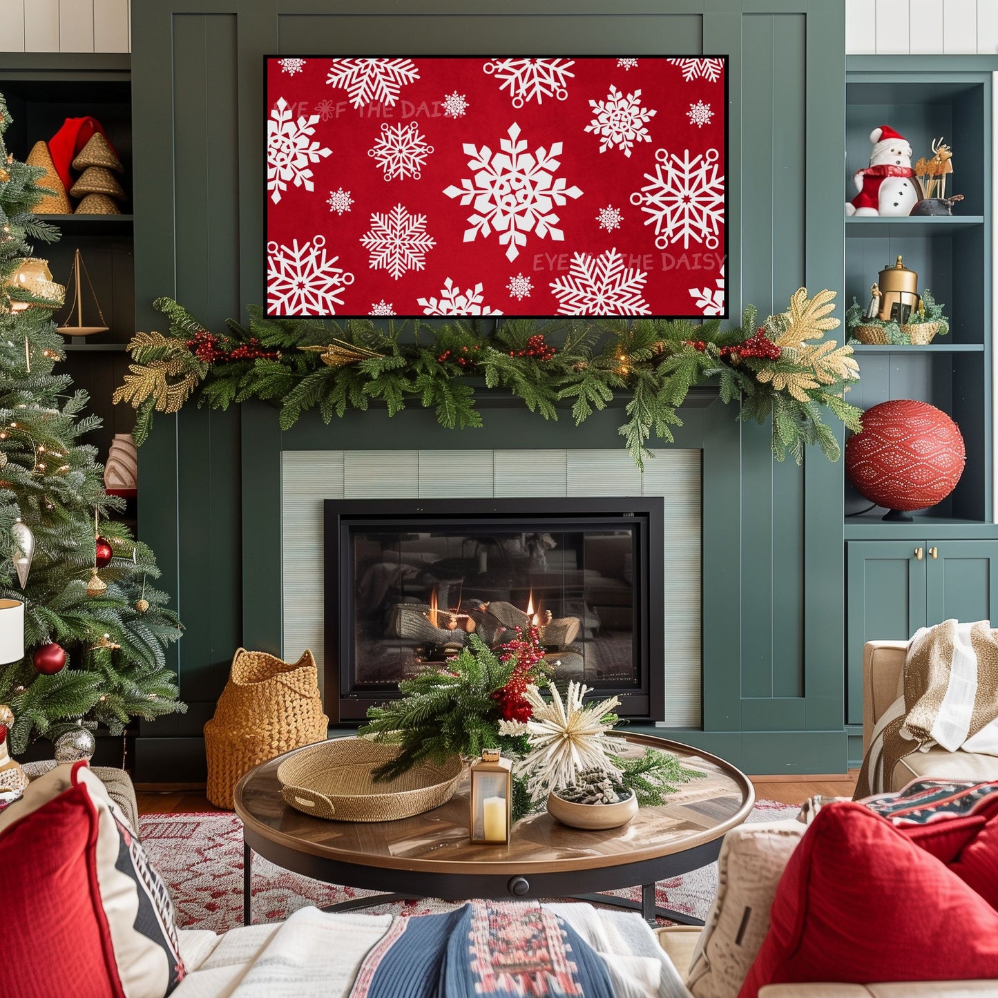 Red White Snowflakes Christmas 4K TV Art | Traditional Holiday TV Artwork 4K