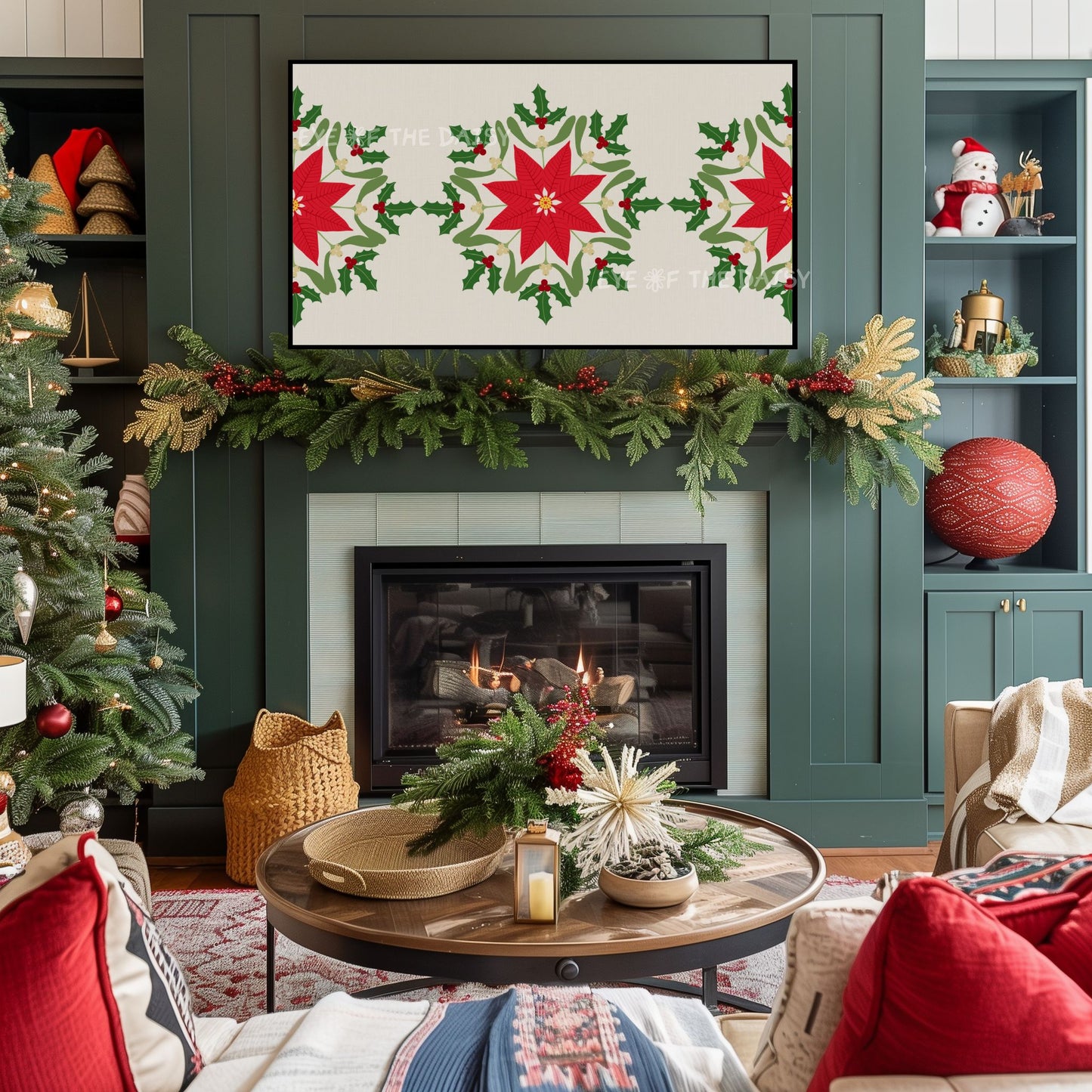 Christmas Mandala 4K TV Art | Traditional Holiday Poinsettia Holly Mistletoe TV Artwork