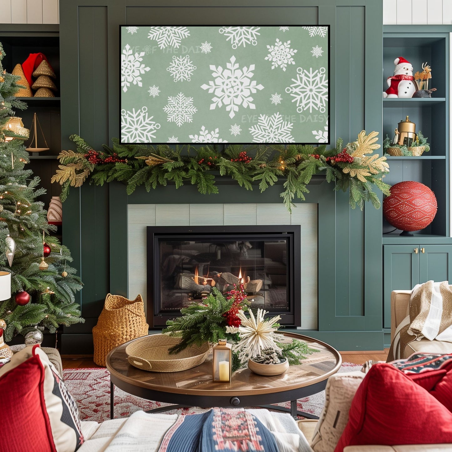 Sage Green Boho Christmas TV Art 4K | Sage Green Holiday Decor 4K TV Artwork