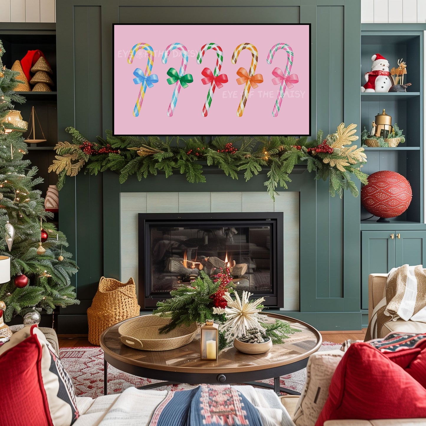 Pink Christmas TV Art 4K | Colourful Holiday Candy Canes Art for TV Screen