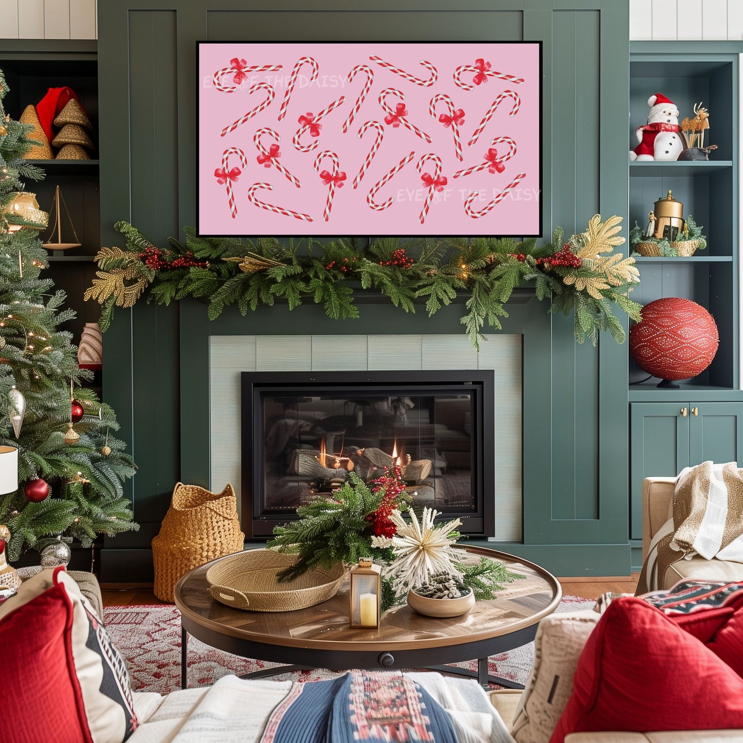 Pink, Red & White Christmas TV Art 4K | Cute Candy Canes Holiday 4K TV Art