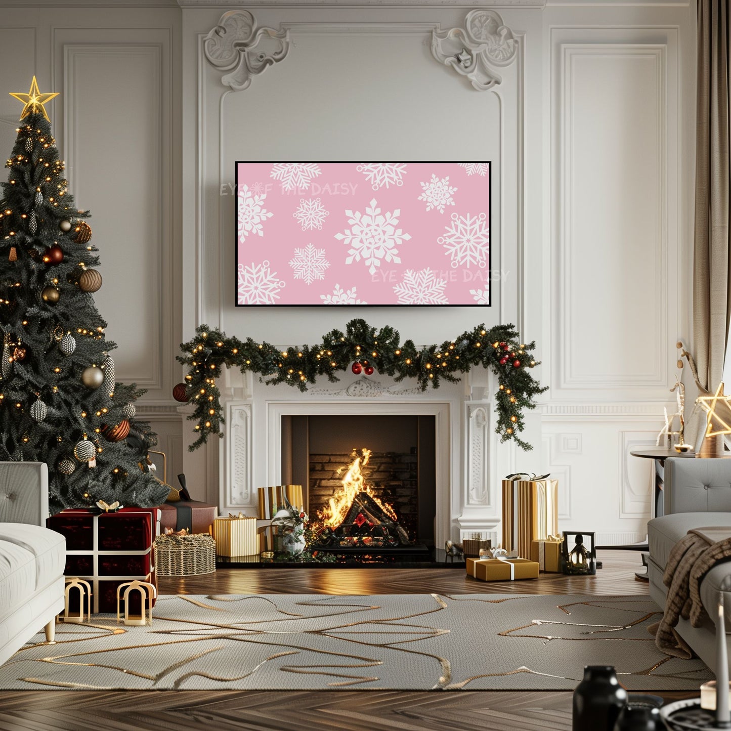 Pink Christmas Snowflakes 4K TV Art | Retro Pastel Pink Holiday TV Artwork 4K