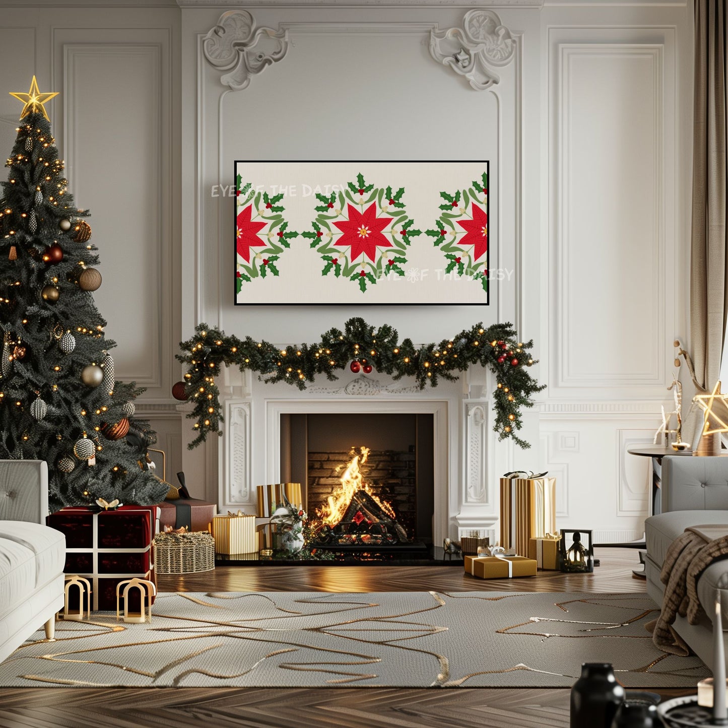 Christmas Mandala 4K TV Art | Traditional Holiday Poinsettia Holly Mistletoe TV Artwork