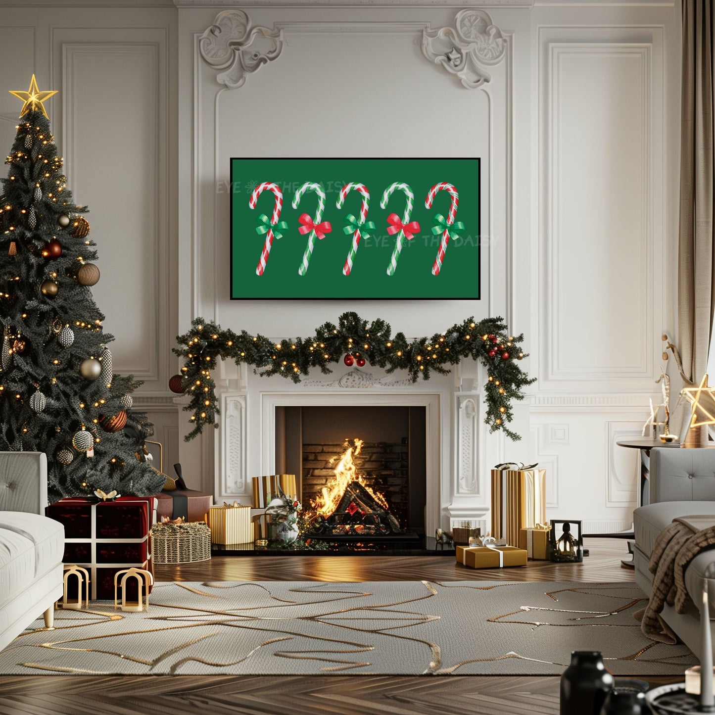 Red Green Christmas Candy Canes 4K TV Art | Traditional Watercolour Holiday TV Art 4K