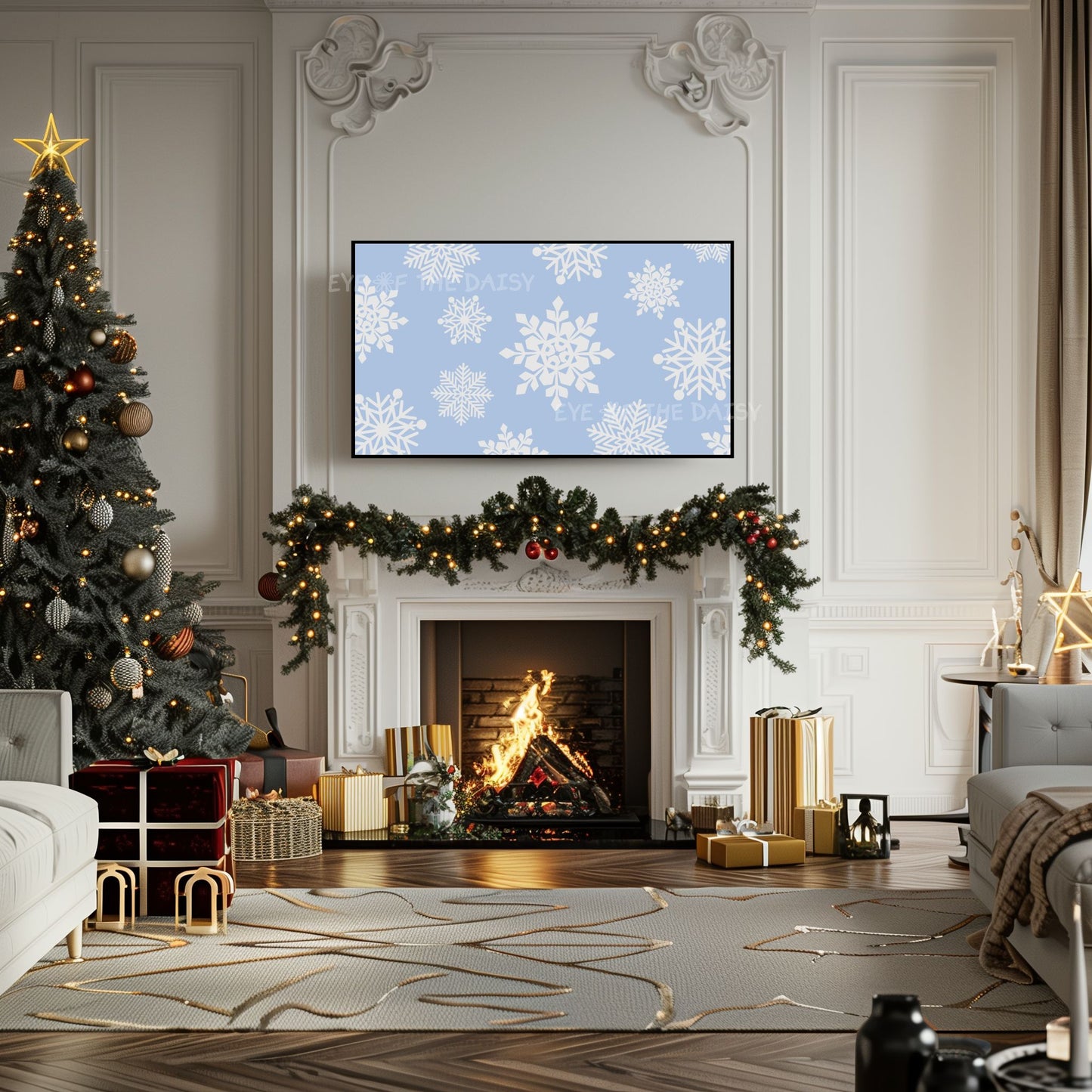 Pale Blue White Snowflakes Christmas TV Art 4K | Minimal Holiday 4K TV Artwork