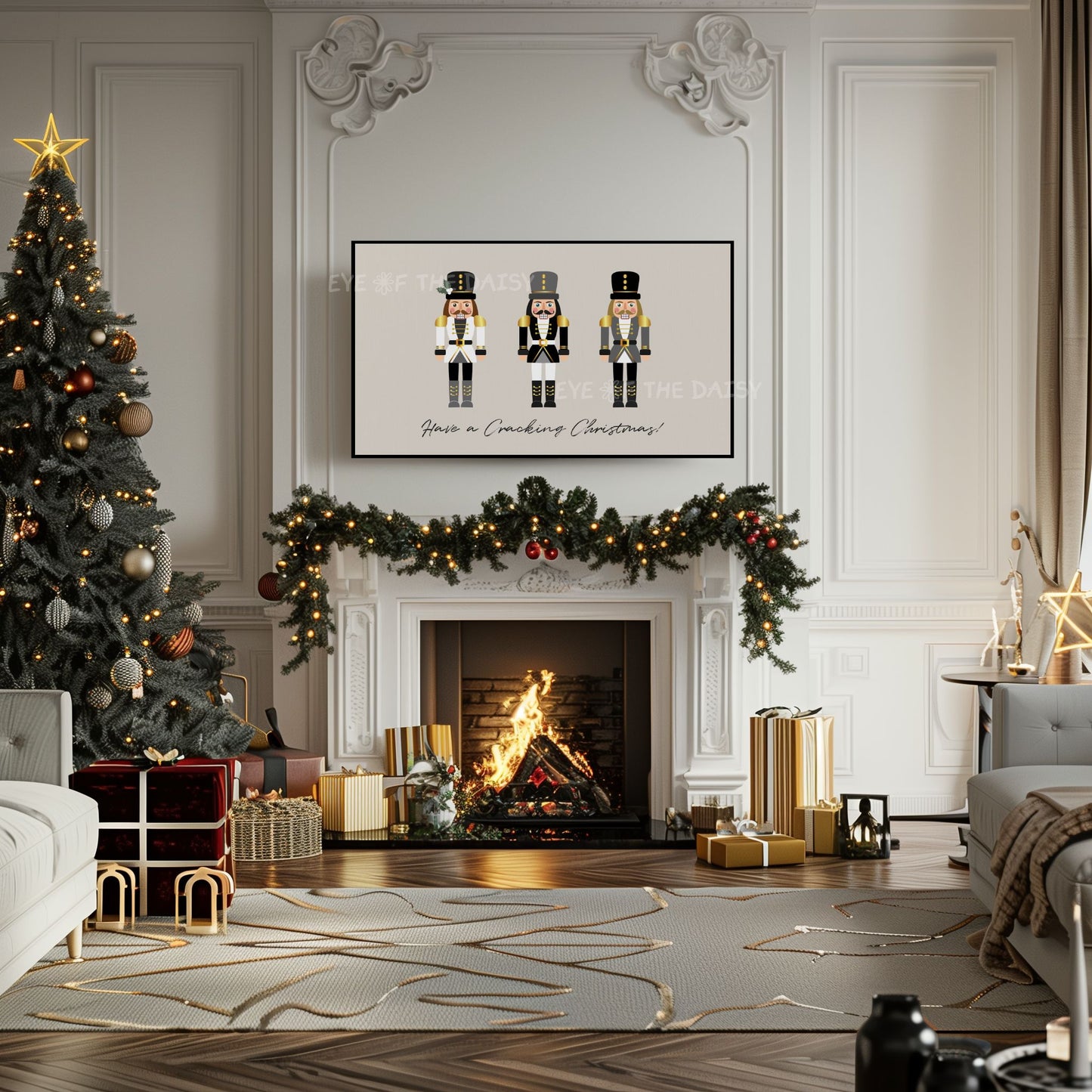 Grey Black Gold Christmas Nutcracker 4K TV Art | Neutral Holiday Art for TV Screen 4K
