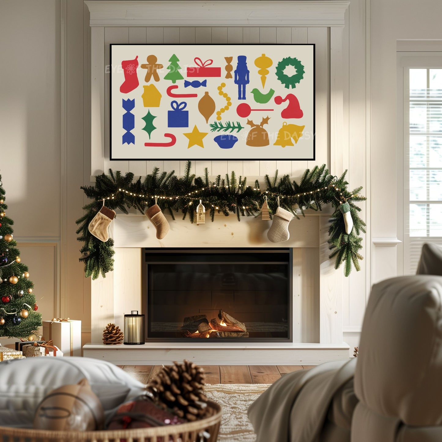 Abstract Christmas Shapes 4K TV Art | Colourful Christmas Cut-Outs Art for TV Screen