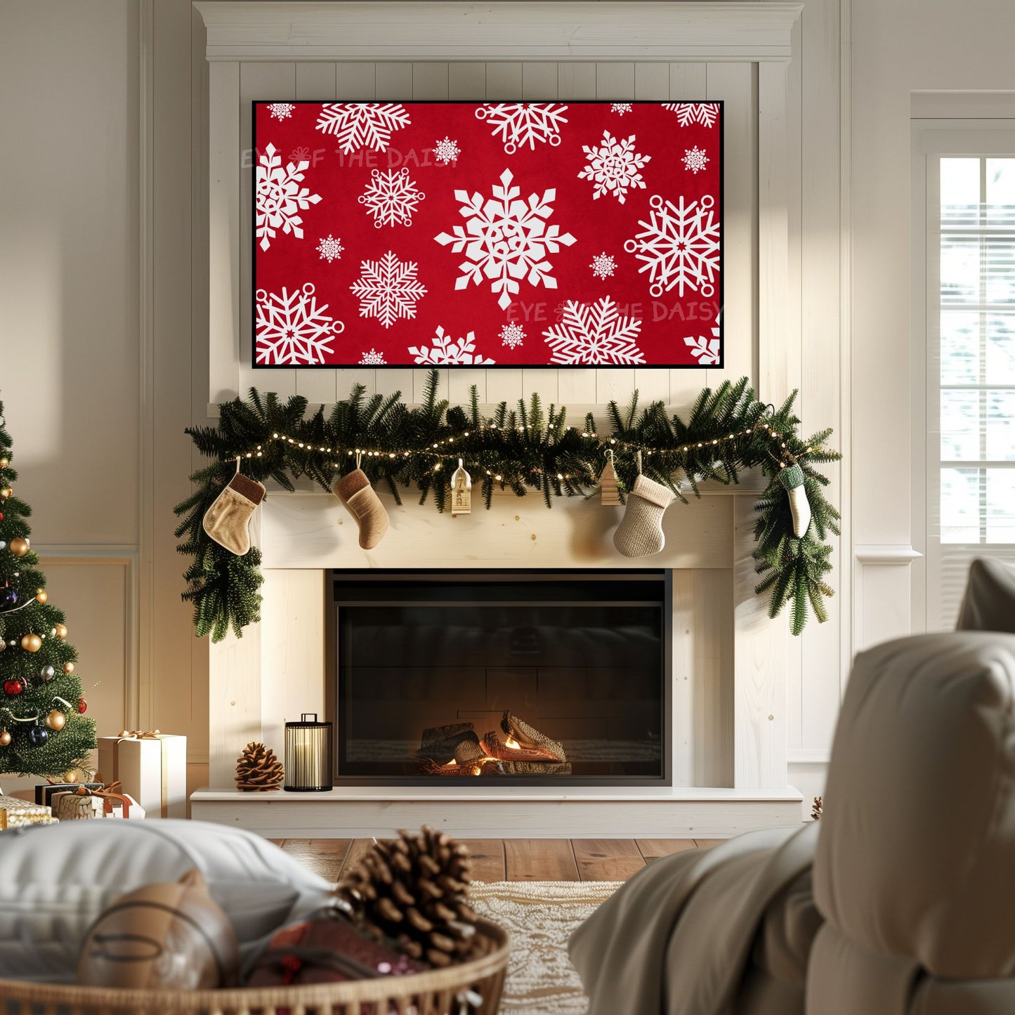 Red White Snowflakes Christmas 4K TV Art | Traditional Holiday TV Artwork 4K