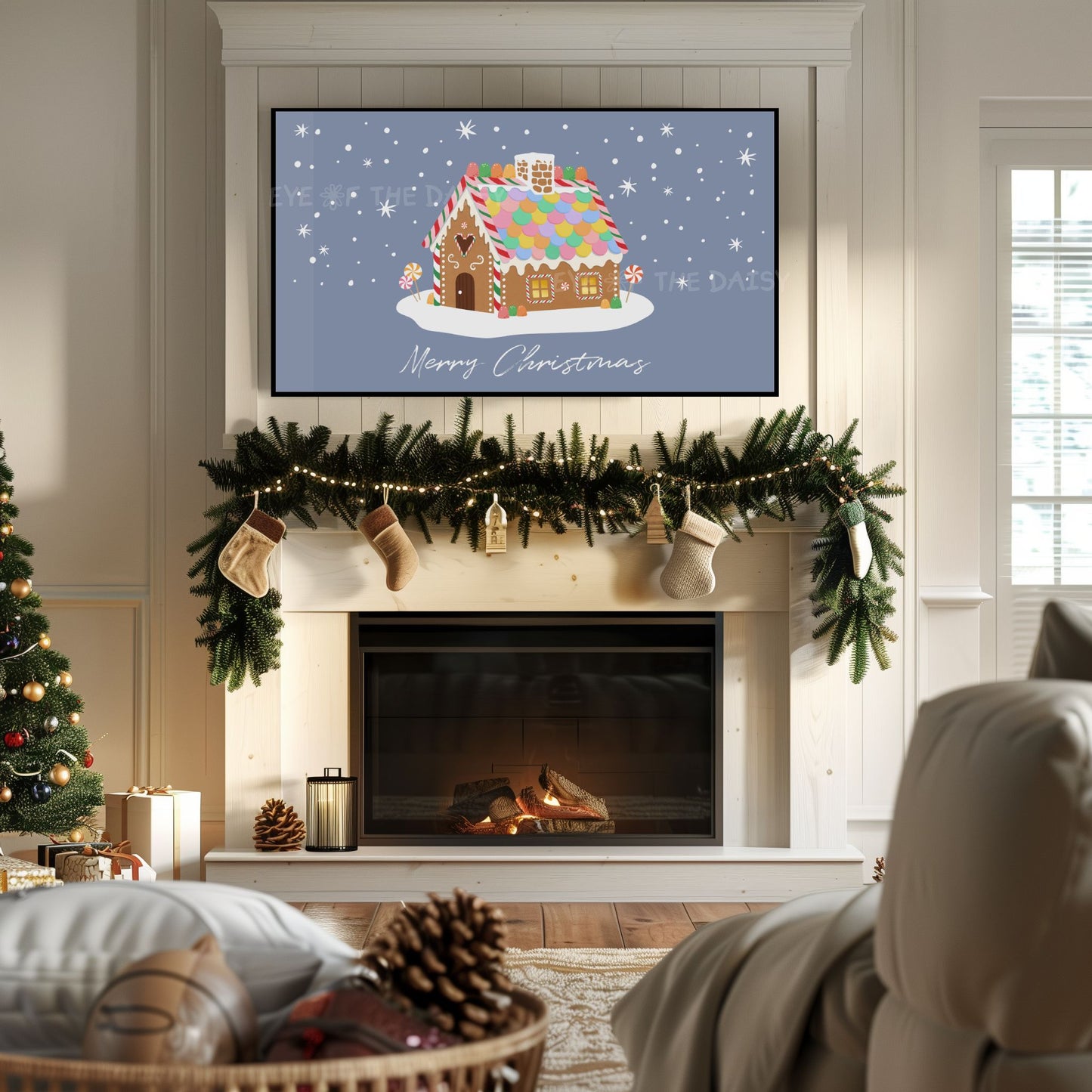 Merry Christmas Phrase 4K TV Art | Holiday Gingerbread House Art for TV Screen 4K