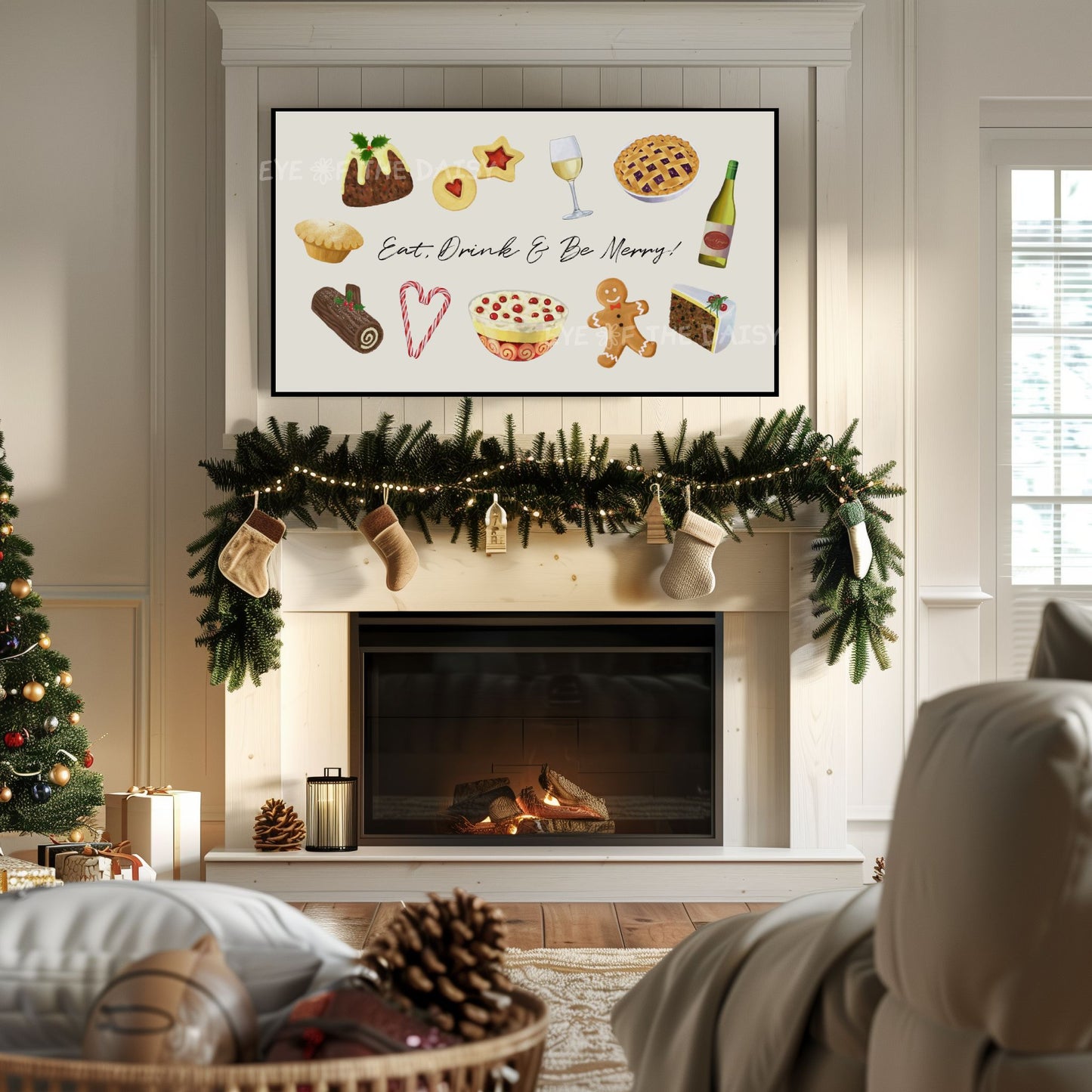 Watercolour Christmas Food 4K TV Art | Modern Holiday Phrase Art for TV Screen