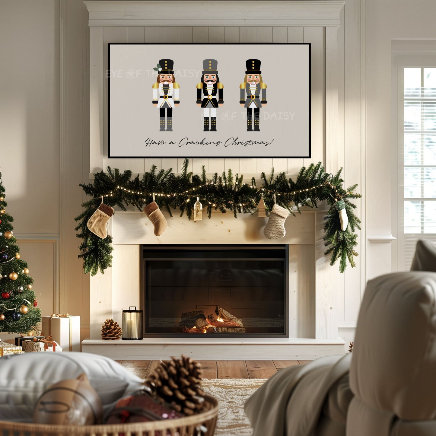 Grey Black Gold Christmas Nutcracker 4K TV Art | Neutral Holiday Art for TV Screen 4K