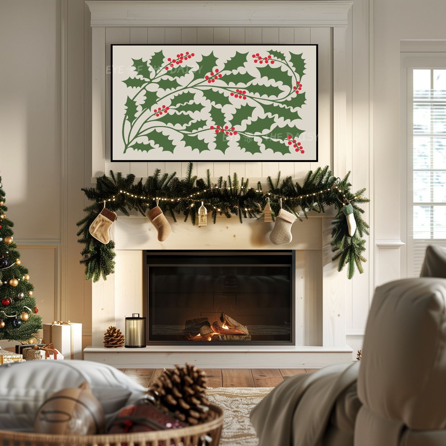 Abstract Holly 4K TV Art | Nordic Christmas Art for TV Screen