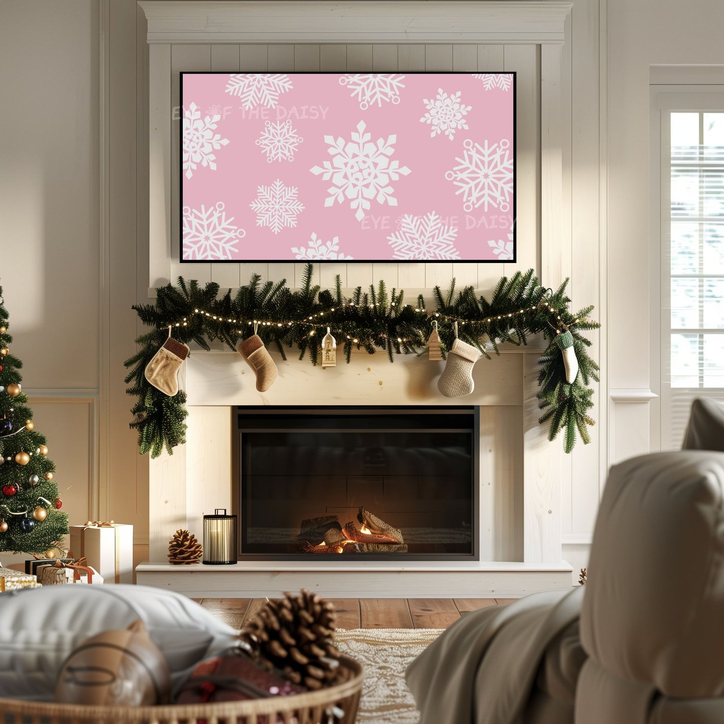 Pink Christmas Snowflakes 4K TV Art | Retro Pastel Pink Holiday TV Artwork 4K
