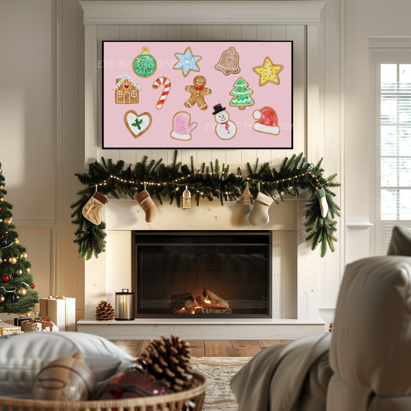 Pink Christmas Cookies 4K TV Art | Pastel Pink Holiday TV Art for TV Screen 4K