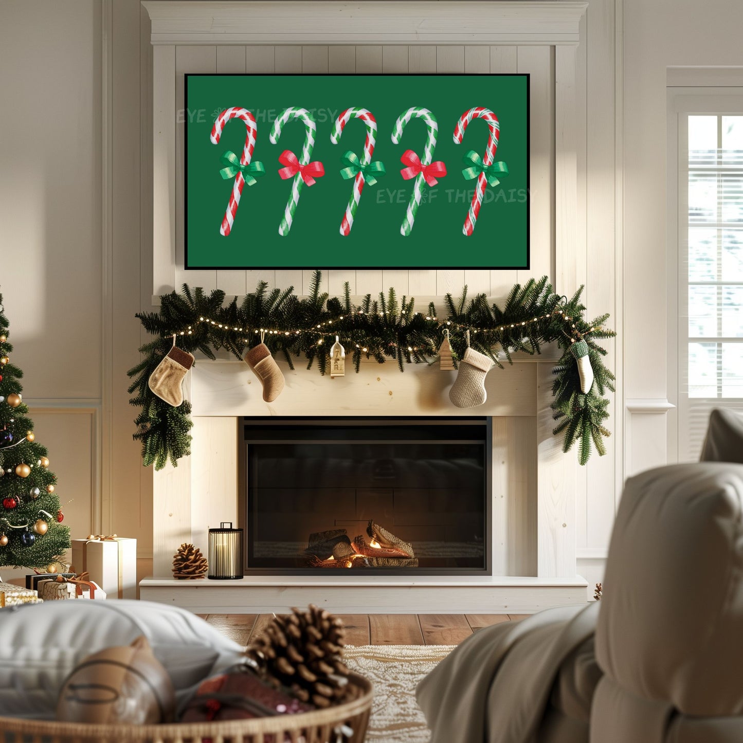 Red Green Christmas Candy Canes 4K TV Art | Traditional Watercolour Holiday TV Art 4K