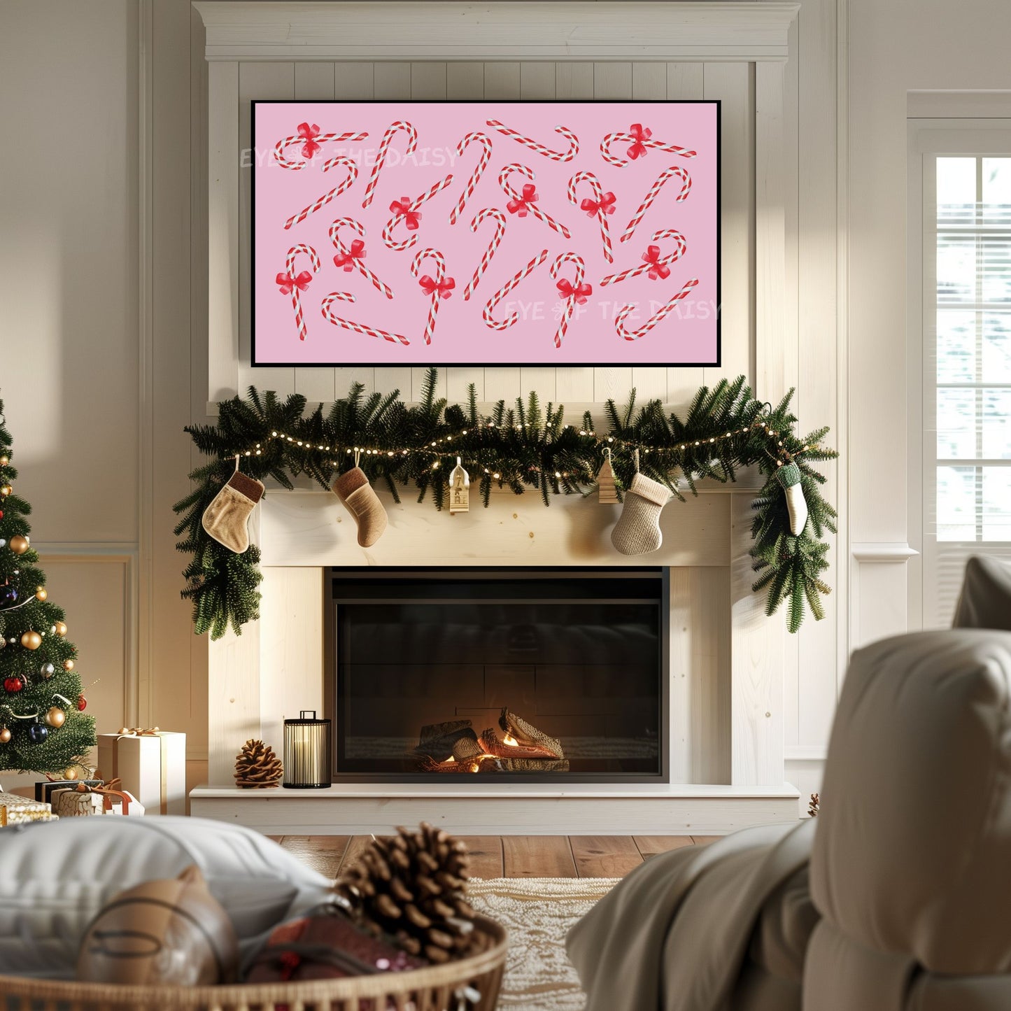 Pink, Red & White Christmas TV Art 4K | Cute Candy Canes Holiday 4K TV Art