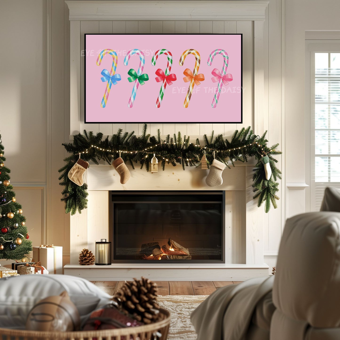 Pink Christmas TV Art 4K | Colourful Holiday Candy Canes Art for TV Screen