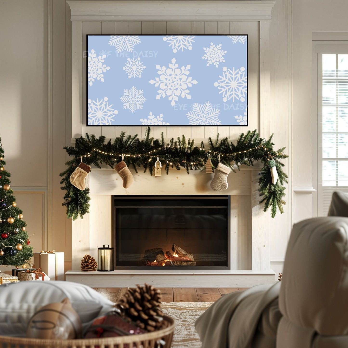 Pale Blue White Snowflakes Christmas TV Art 4K | Minimal Holiday 4K TV Artwork