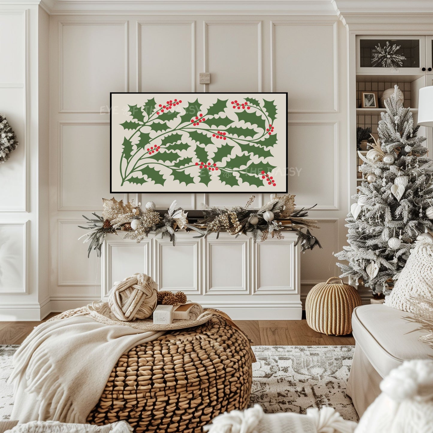Abstract Holly 4K TV Art | Nordic Christmas Art for TV Screen