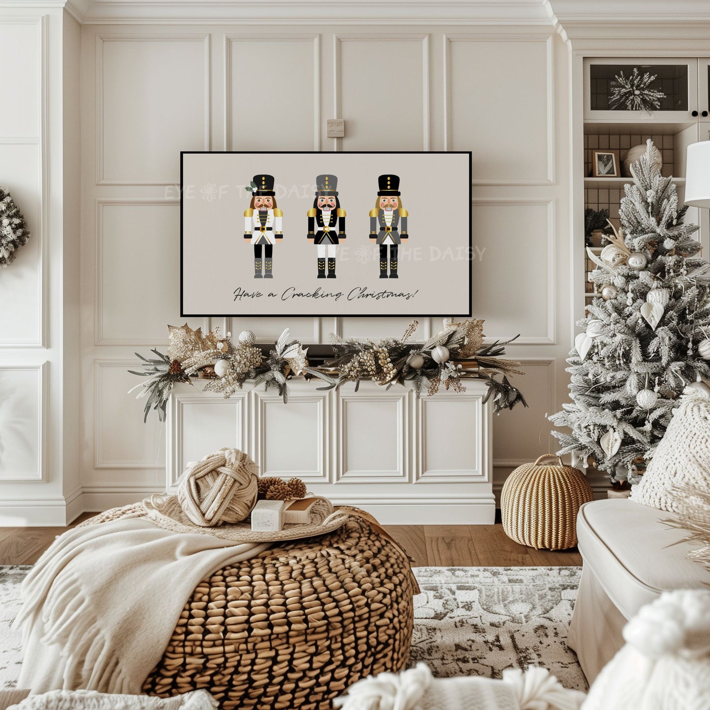 Grey Black Gold Christmas Nutcracker 4K TV Art | Neutral Holiday Art for TV Screen 4K