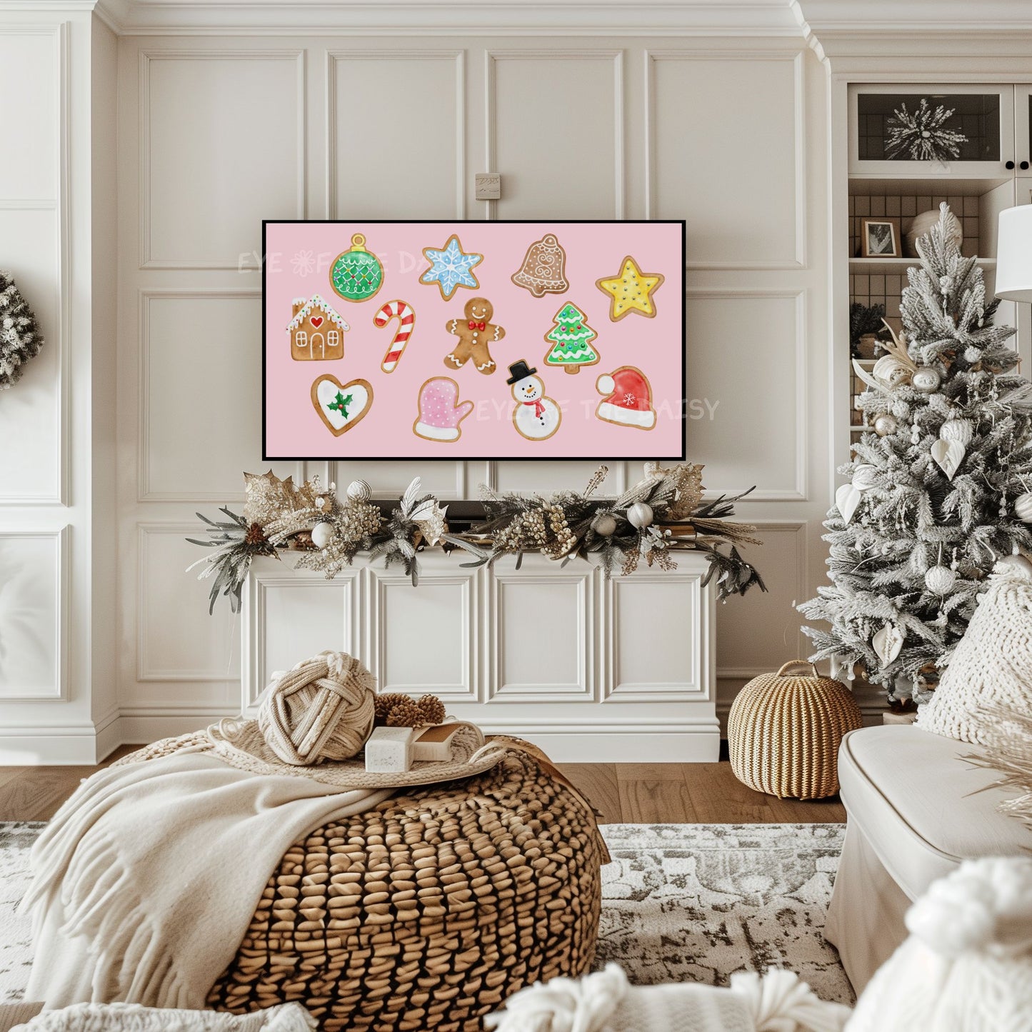 Pink Christmas Cookies 4K TV Art | Pastel Pink Holiday TV Art for TV Screen 4K