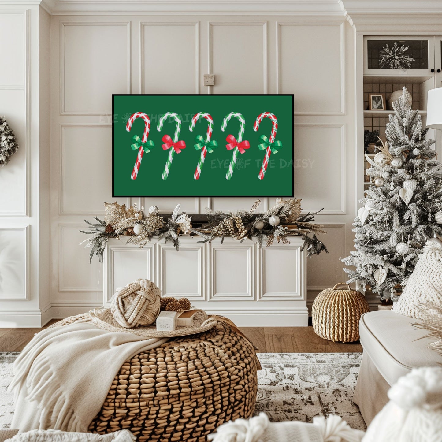 Red Green Christmas Candy Canes 4K TV Art | Traditional Watercolour Holiday TV Art 4K