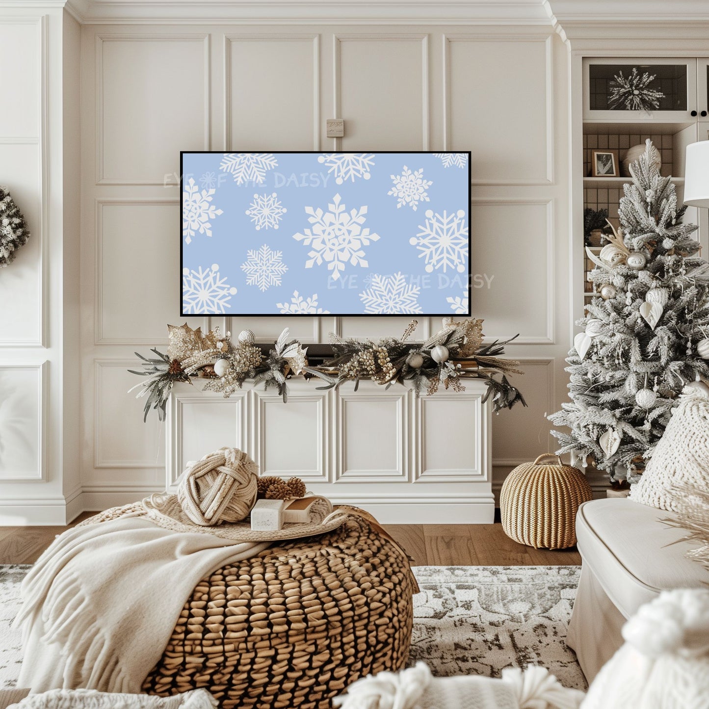 Pale Blue White Snowflakes Christmas TV Art 4K | Minimal Holiday 4K TV Artwork