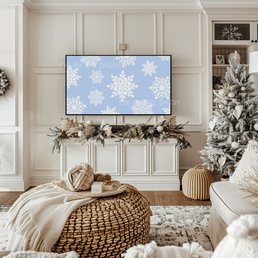 Pale Blue White Snowflakes Christmas TV Art 4K | Minimal Holiday 4K TV Artwork