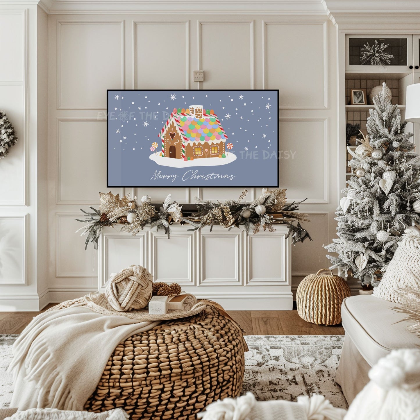 Merry Christmas Phrase 4K TV Art | Holiday Gingerbread House Art for TV Screen 4K