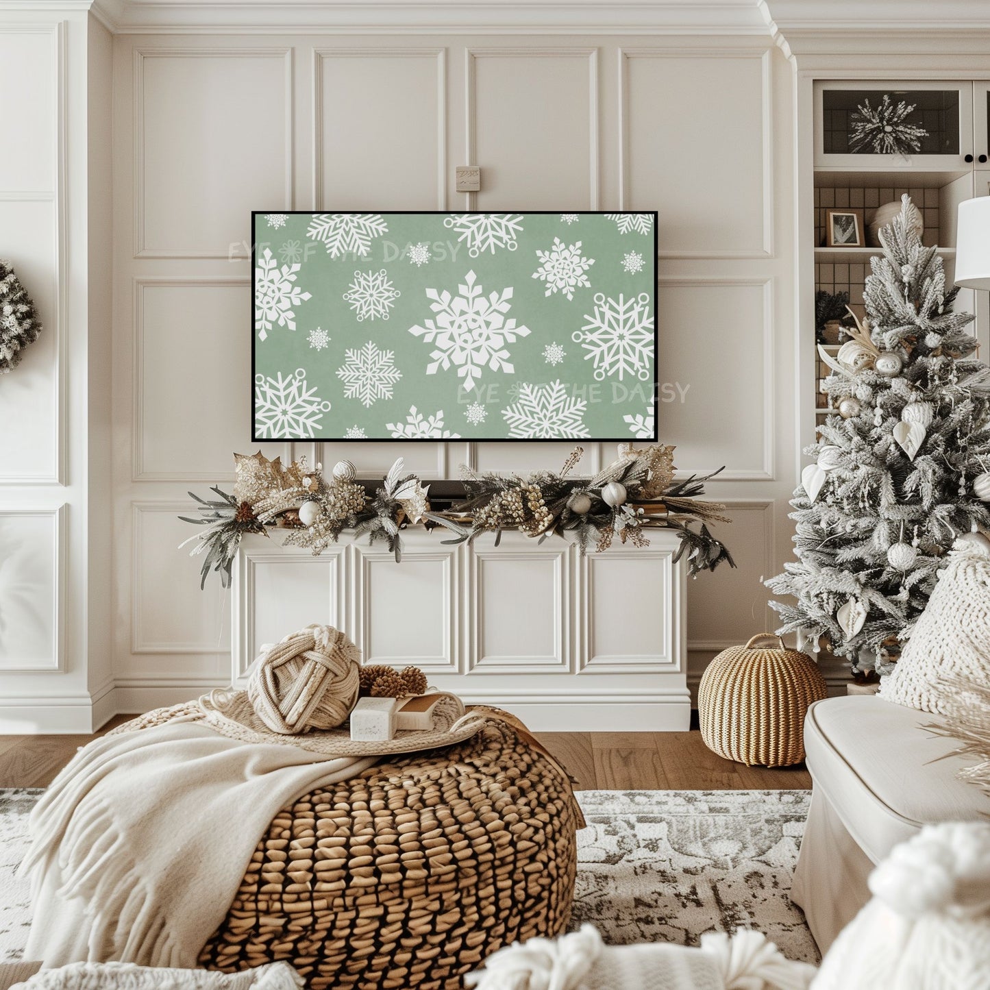 Sage Green Boho Christmas TV Art 4K | Sage Green Holiday Decor 4K TV Artwork