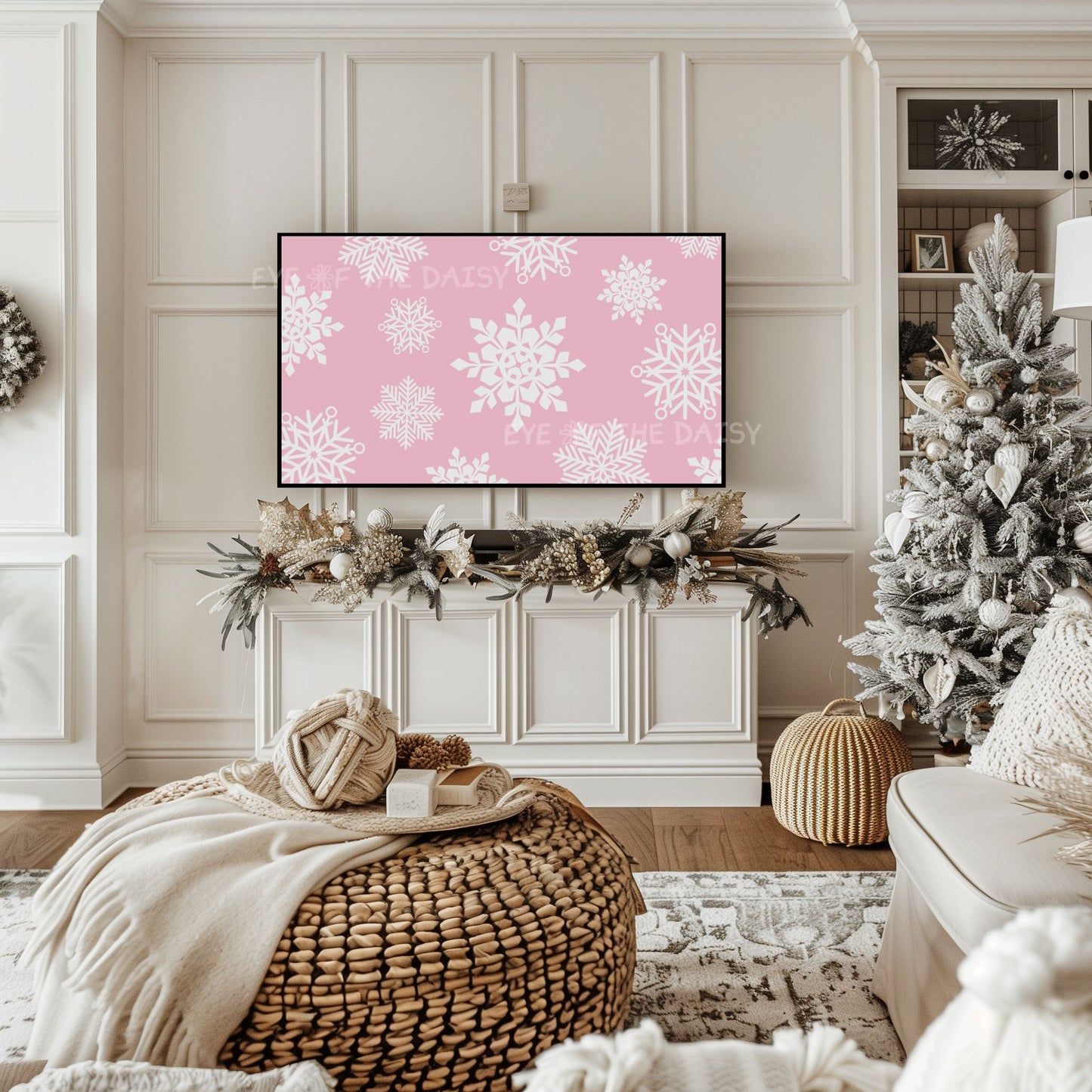 Pink Christmas Snowflakes 4K TV Art | Retro Pastel Pink Holiday TV Artwork 4K