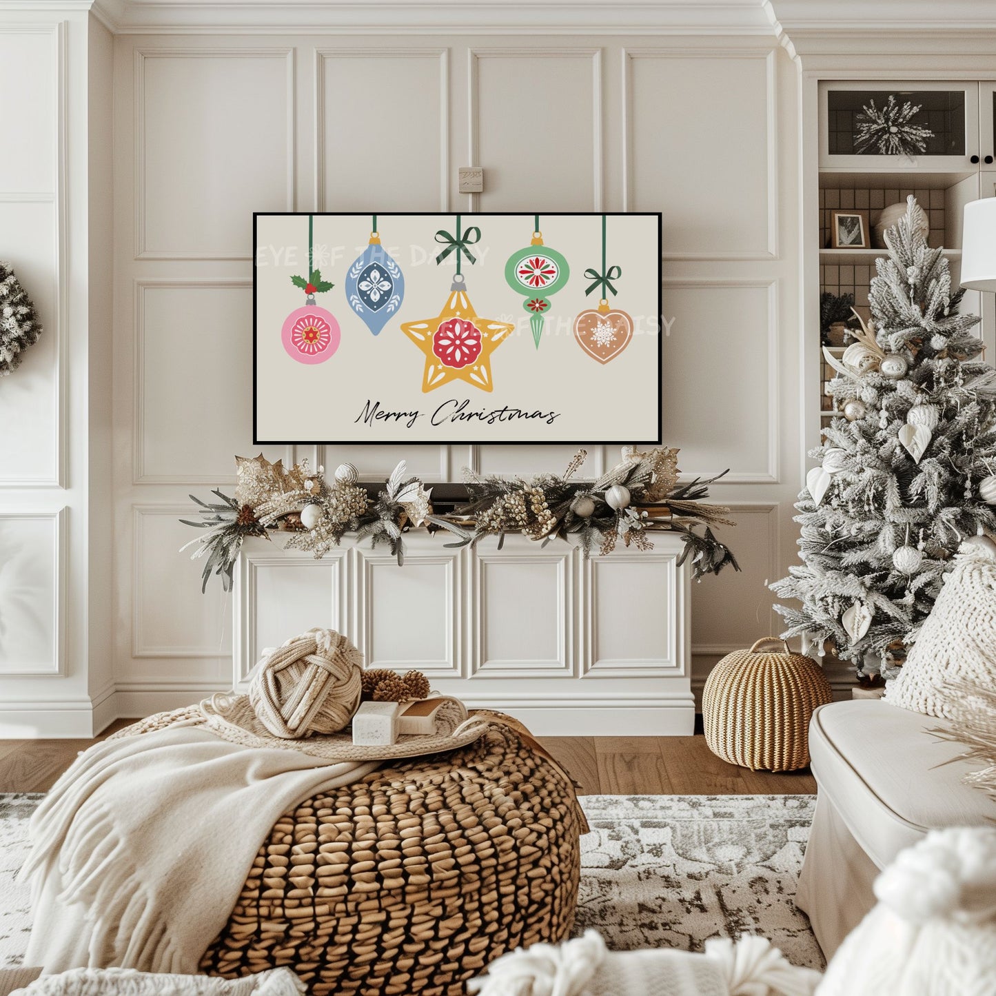 Merry Christmas Ornaments 4K TV Art | Colourful Holiday 4K Art for TV Screen
