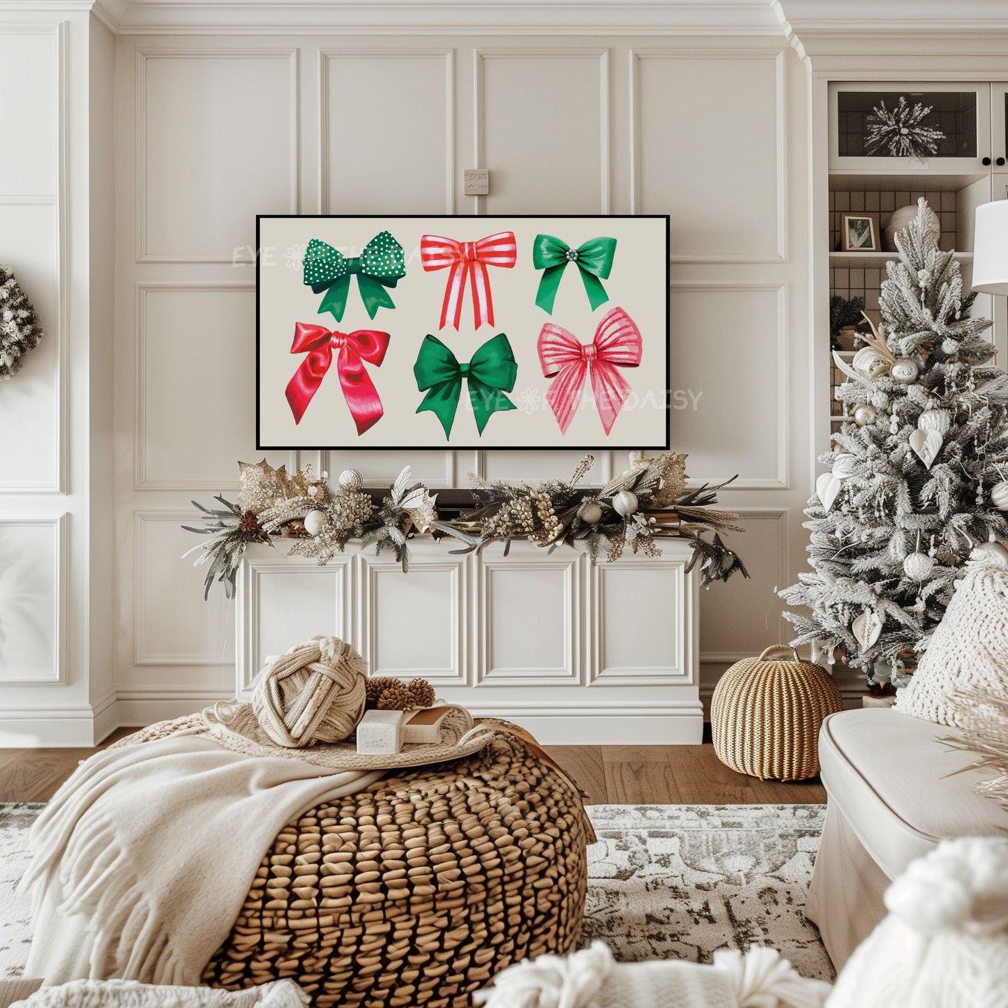 Red Green Bows & Ribbons 4K TV Art | Traditional Christmas Art for TV Screen