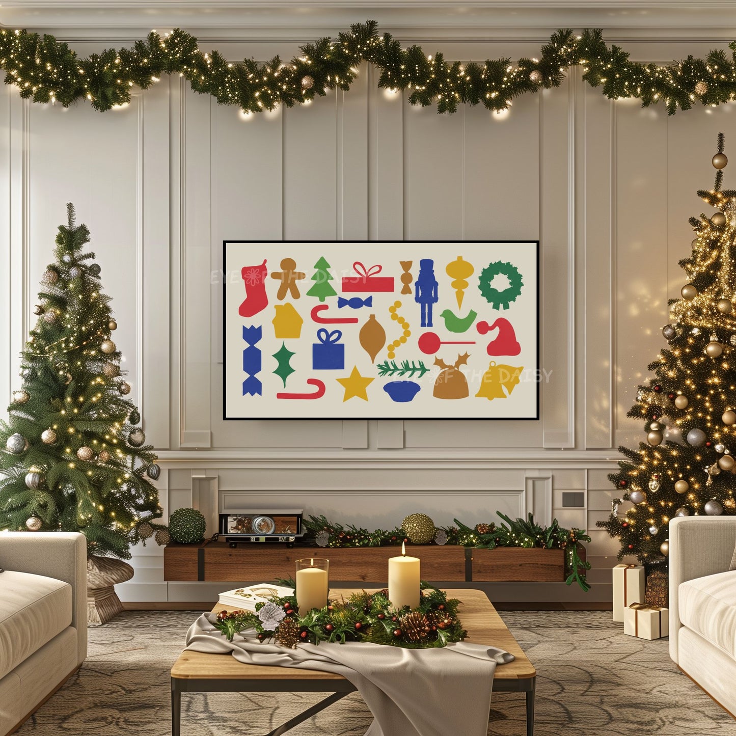 Abstract Christmas Shapes 4K TV Art | Colourful Christmas Cut-Outs Art for TV Screen