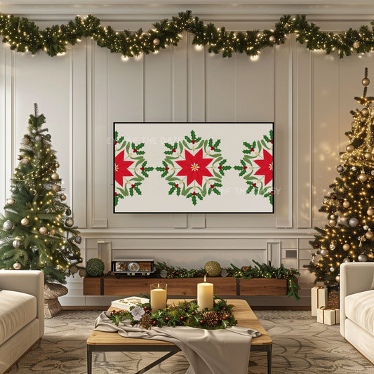 Christmas Mandala 4K TV Art | Traditional Holiday Poinsettia Holly Mistletoe TV Artwork