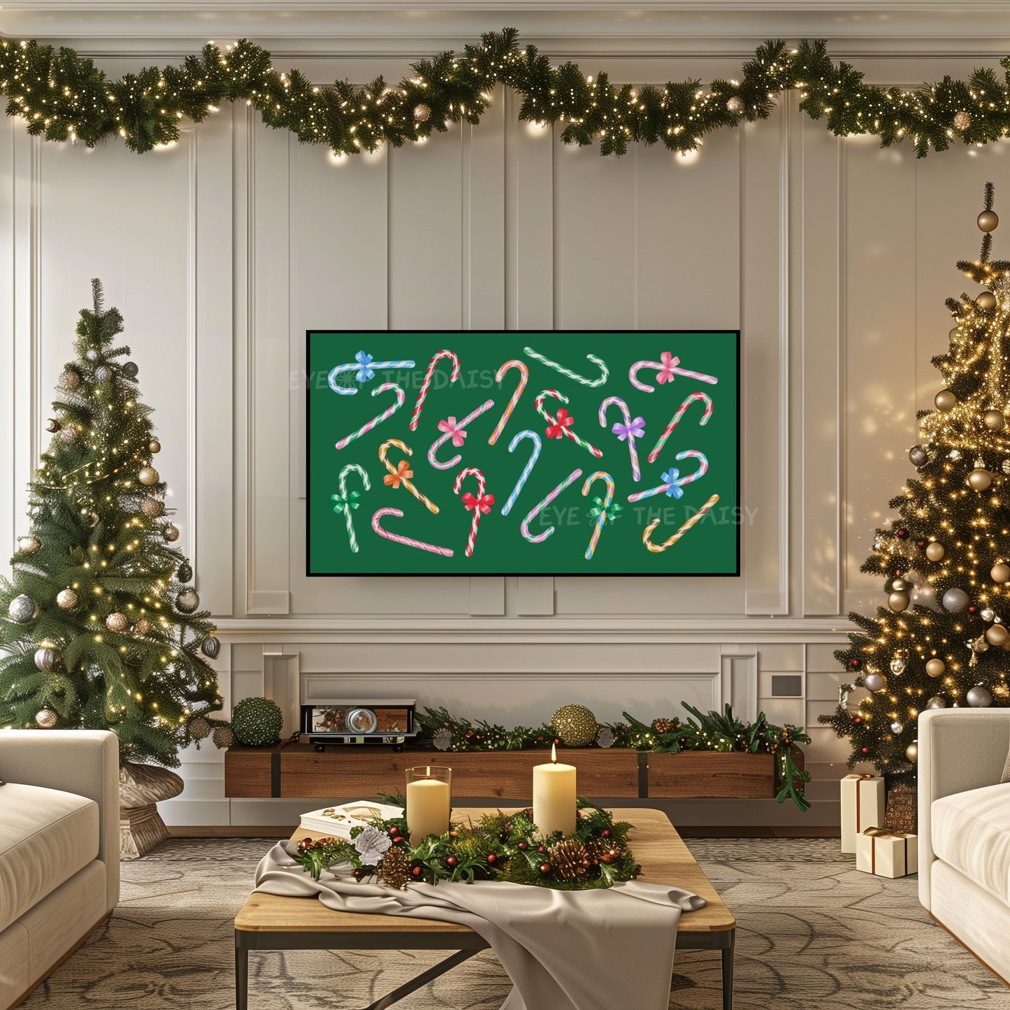 Candy Canes Christmas TV Art 4K | Colourful Holiday Art for TV Screen
