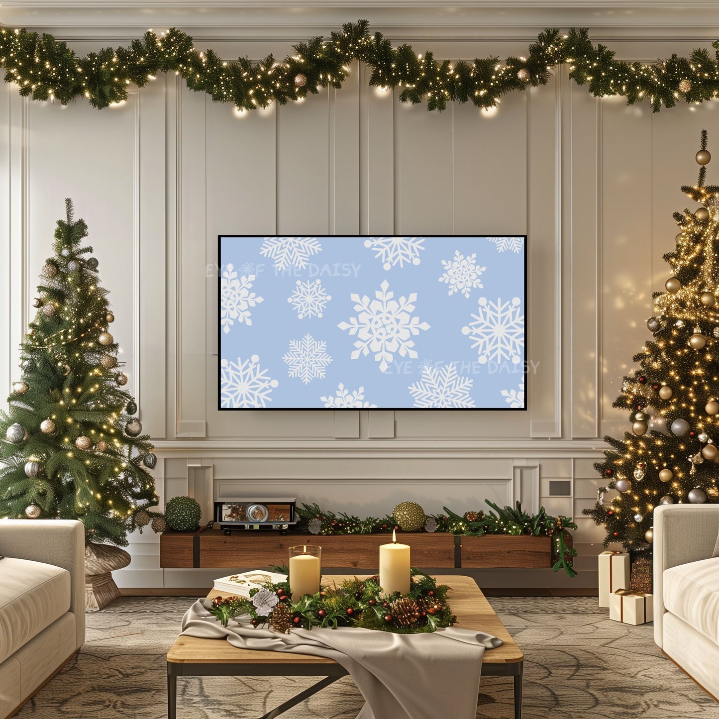 Pale Blue White Snowflakes Christmas TV Art 4K | Minimal Holiday 4K TV Artwork