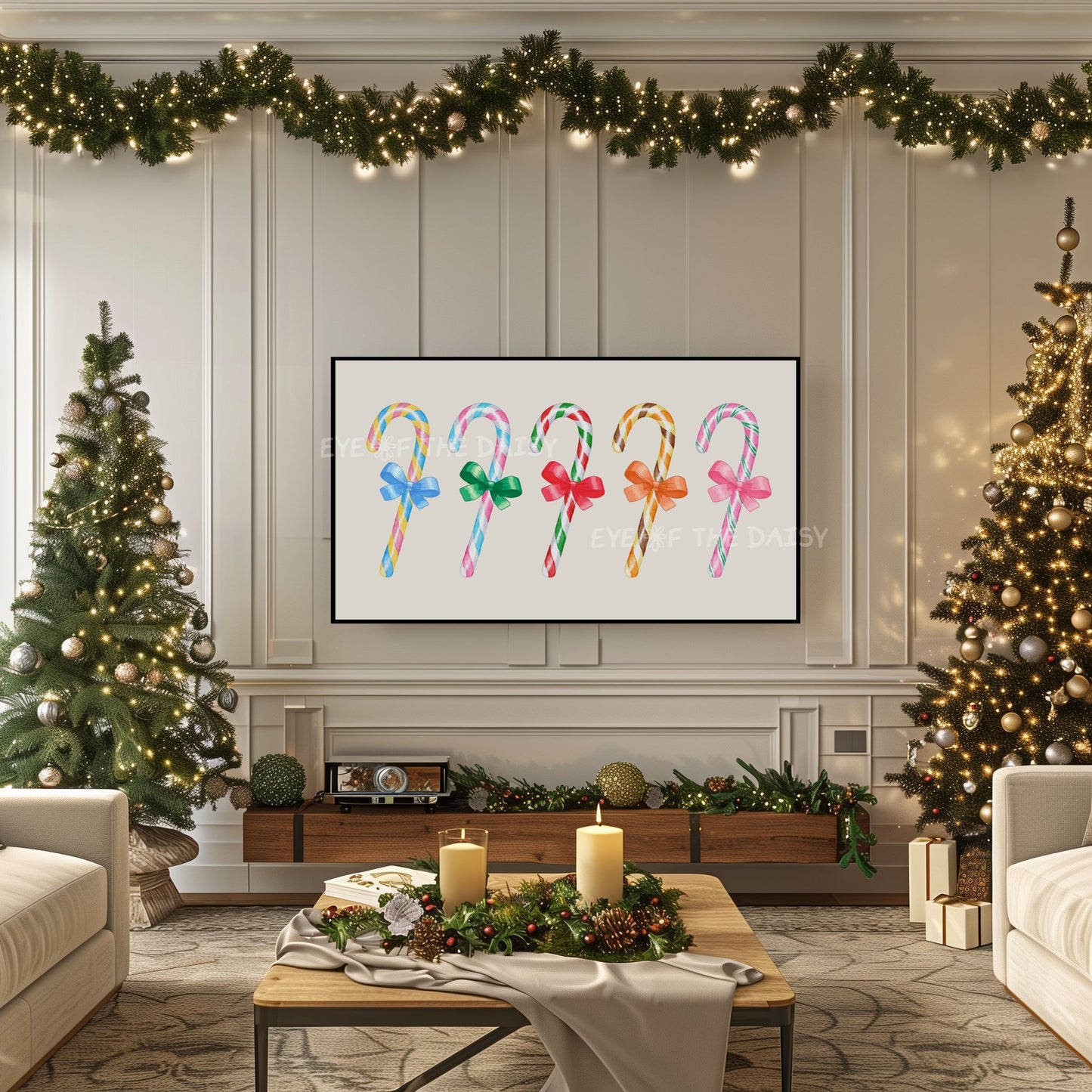 Christmas Candy Canes 4K TV Art | Cute Colourful Holiday Art for TV Screen