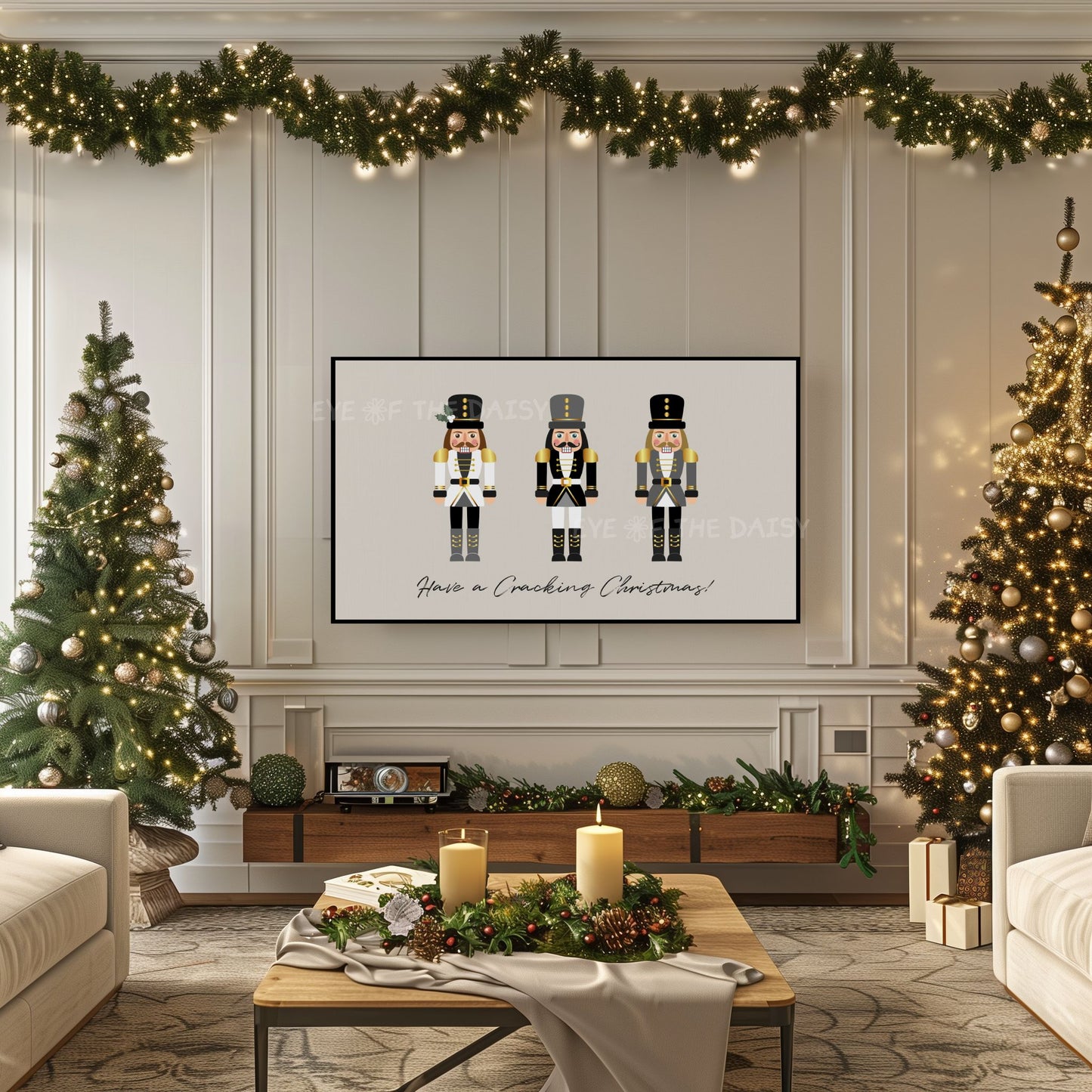Grey Black Gold Christmas Nutcracker 4K TV Art | Neutral Holiday Art for TV Screen 4K