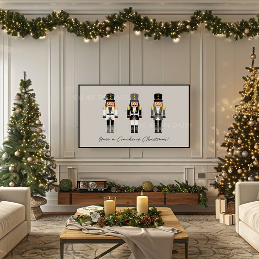 Grey Black Gold Christmas Nutcracker 4K TV Art | Neutral Holiday Art for TV Screen 4K