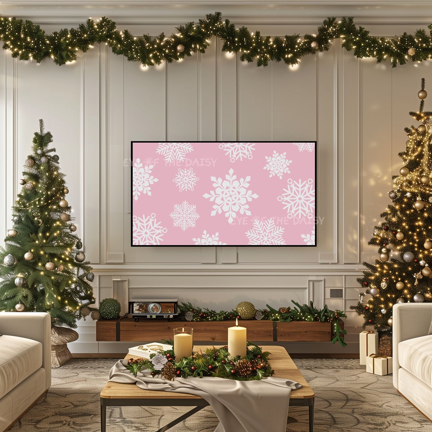 Pink Christmas Snowflakes 4K TV Art | Retro Pastel Pink Holiday TV Artwork 4K