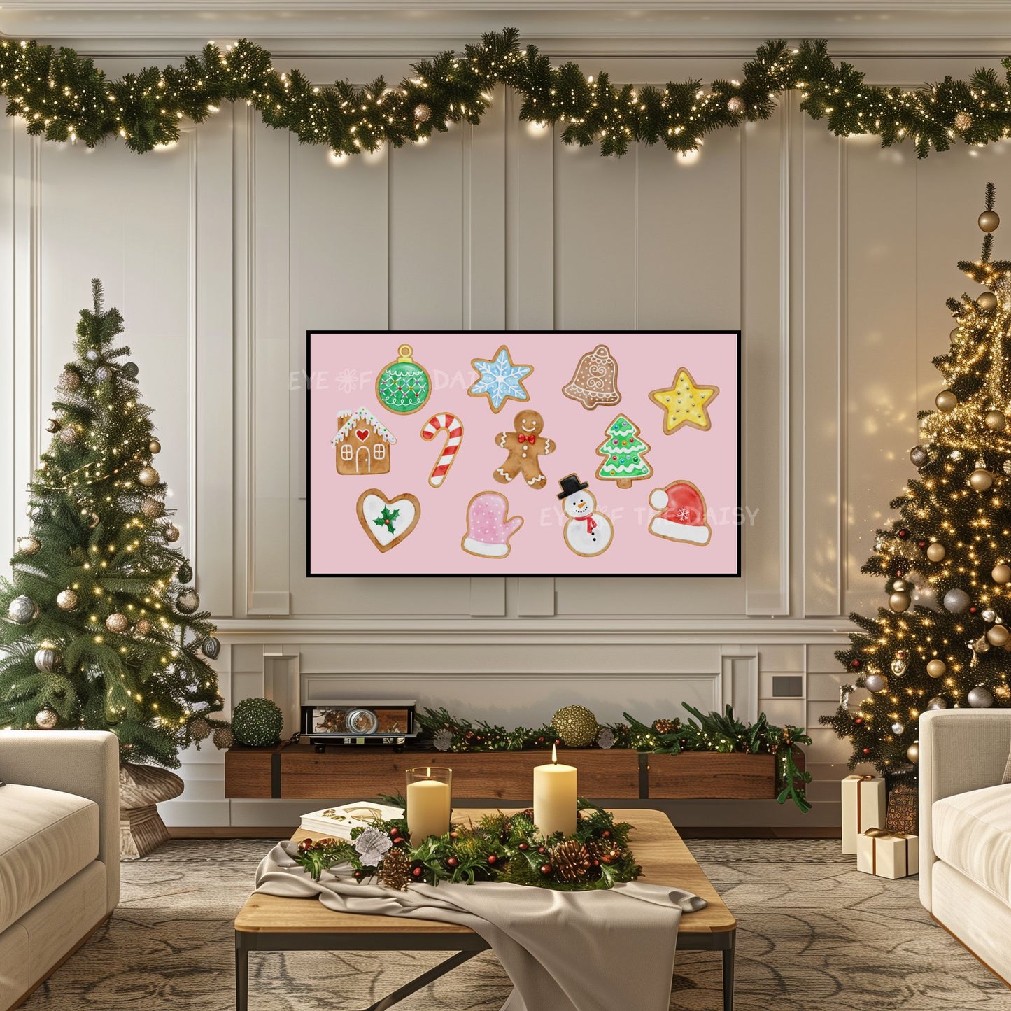 Pink Christmas Cookies 4K TV Art | Pastel Pink Holiday TV Art for TV Screen 4K