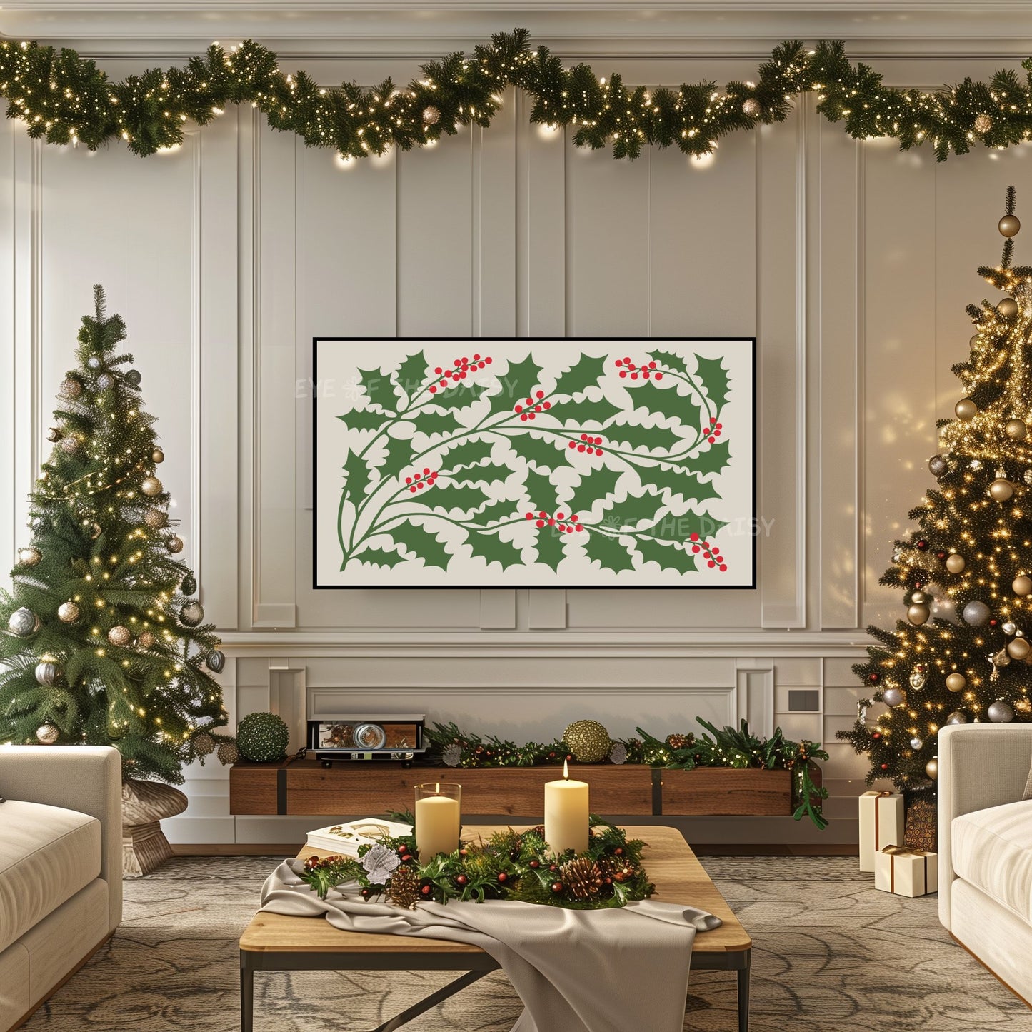 Abstract Holly 4K TV Art | Nordic Christmas Art for TV Screen