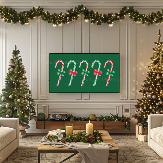 Red Green Christmas Candy Canes 4K TV Art | Traditional Watercolour Holiday TV Art 4K